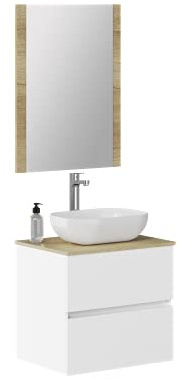 Baikal Conjunto de Mueble de baño Duo, Incluye Lavabo. Mueble Suspendido en Pared con Lavabo cerámico. Varios Acabados y Medidas. Mueble MONTADO.