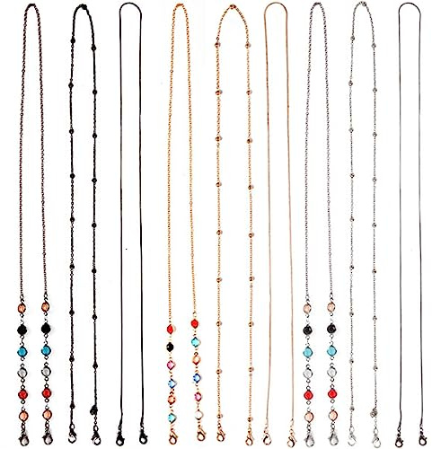 Moseem Brillenkette 9 Stücke, Brillenkette Damen Herren Maskenkette Sonnenbrille Kette Elegante Brillen Halter Brillenkette Gold/Silber/Rosé Gold/Schwarz
