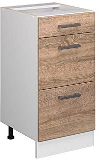 Vicco Küchenunterschrank R-Line, Sonoma, 40 cm | 3 Schubladen · Ohne Arbeitsplatte · Höhenverstellbare Füße · ✓ Leichter Zugriff · ✓ Frei kombinierbar