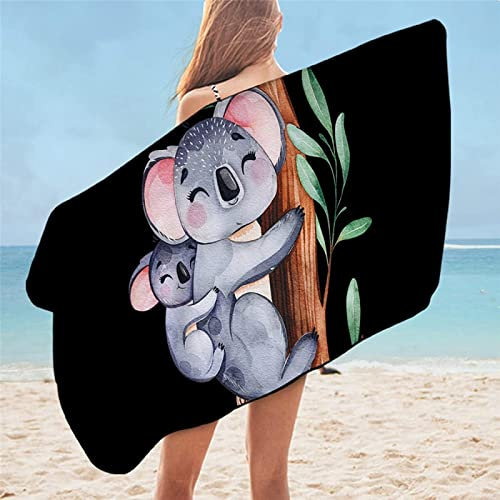 Strandtuch 80x160 cm 3D Grau, Microfaser Strandtuch Koala Badetuch, Strandlaken Handtuch, Schnell Trocknen Strandhandtuch Herren Frauen Badetücher, Handtücher, Strandtücher