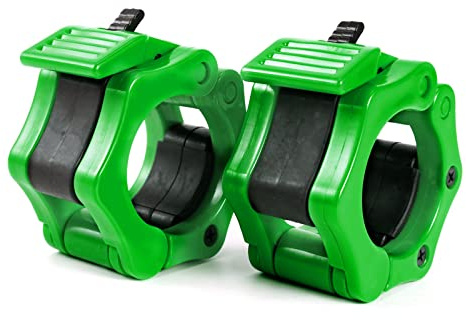 Pair of 2 Olympic Spinlock Barbell Clamps in Vibrant Green. for Professional Olympic Weight Bar for Workout Powerlifting Gym Excerise Bodybuilding Fitness & Strength Training