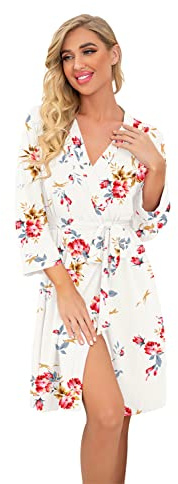 PrinStory Peignoir long ou court en tricot pour femme - Kimono doux - Robe de chambre décontractée pour femme