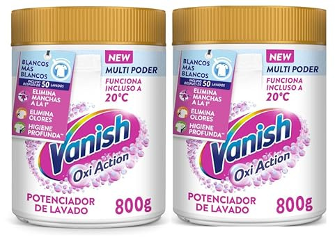 Vanish Oxi Advance - Quitamanchas multibeneficio, blanqueador y potenciador del lavado, para ropa blanca, En Polvo, Sin Lejía 1,6kg (2x 800g)