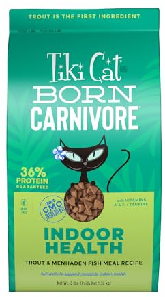 Tiki Cat Born Carnivore Indoor Health Dry Cat Food, Trout & Menhaden Fish Meal, 3 lbs. Bag