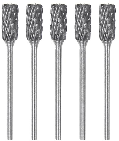 sourcing map 5 fresas giratorias de carburo de 2,35 mm, vástago de 6 mm, cabeza de doble corte, cilíndrica, forma A, limas de escofina para metal, madera, plástico, pulido, grabado