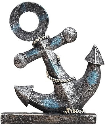 Zyqixluk Maritime Deko Outdoor Nautische Anker Figur Aus Kunstharz Heimdekor Statue Kreative Anker Ruder Kunst Dekoration Klein Handwerk FüR Haus Und Garten, Indoor Outdoor Tischdekoration,Blau