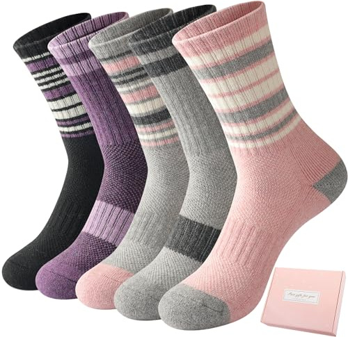 Caldodo Calzini termici di lana da donna, 5 paia, calzini invernali caldi e spessi, termici da donna, da trekking, da lavoro, traspiranti, per sport, in lana, in spugna, regalo, Serie 2, 36-41