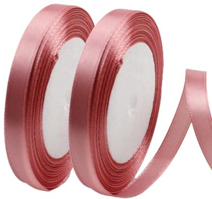 INGJIA 2Pcs Satinband Altrosa 10mm, 22 Meters Dekoration Präsent Geschenkband breit Schleifenband, Stoffband für Kleid Hochzeit, Taufe und Geburtstag Geschenke,Satin Dekoband