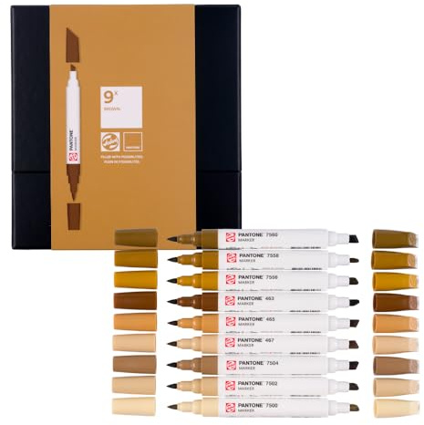 Talens | Pantone Set di 9 Marcatori Brown | Penna a Doppia Punta con Pennello e Punta a Scalpello | Inchiostro Pigmentato a Base d'Acqua nei Colori Pantone