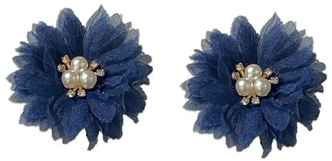 Kabelife 2 Stück Schön Blume Brosche, Ansteckblume, Haarblume Haarblüte mit Strass Perle Haarschmuck Sicherheitsnadel, Hochzeit, Party, Dekoration(Dunkelblau)