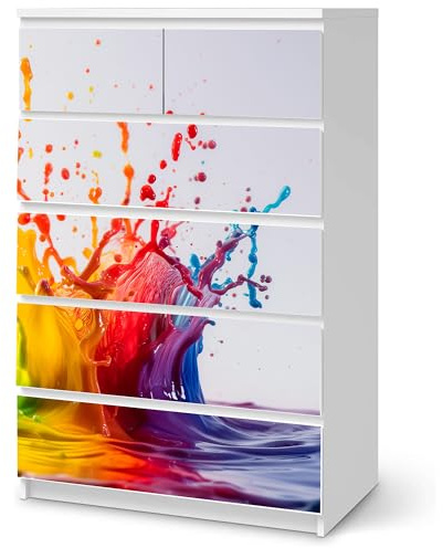 Möbelfolie Farbspritzer passend für Ikea Malm Kommode 6 Schubladen Deko