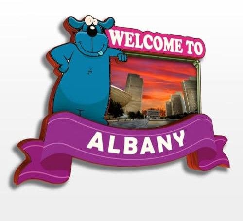 Albany Kühlschrankmagnet aus Holz, Motiv: New York, USA, Amerika, lustig, 3D, handgefertigt, Stadt, Reise, Souvenirs, Basteln, Kühlschrankaufkleber, Heimbüro, Dekoration, Sammlung, Geschenk