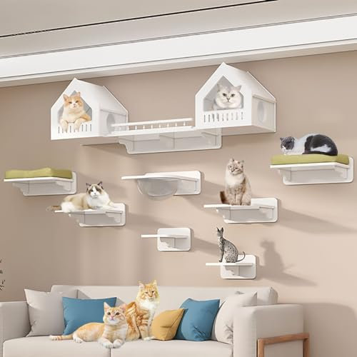 Pucaru Cat Climbing Frame, Modern Style, 6-Shelf Cat Wall Furniture Set, Cat Climbing Wall Playground, Space Capsule Etc