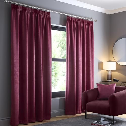 Fusion Thermal Soundproof Curtains – Wine Red Pencil Pleat Drapes W66 x L90 (168x229cm) – 100% Cotton – 2 Panels – Bedroom Blackout & Insulated Window Treatment – Claret Red Home Decor