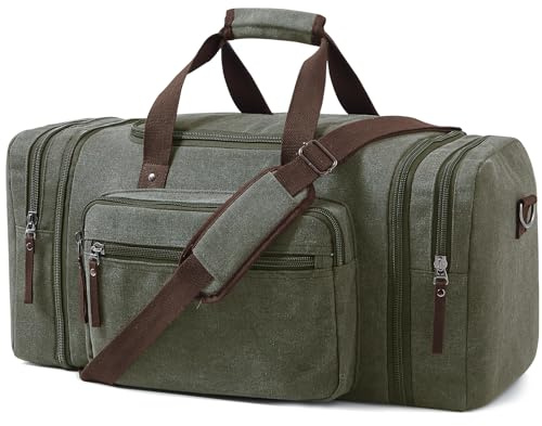 Erweiterbare Reisetasche 70L, Große Sporttasche Herren Damen, Robuste Stofftasche für Reisen, Fitness und Business, Handgepäcktasche (Oliv)