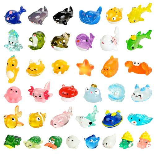 Hebterrka 38 Stück Mini Harz Tiere, Kleine Meer Harz Tiere Figuren Miniatur Kleine Kunststoff Tierfiguren für Garten Mikrolandschaft DIY Aquarium Puppenhaus Dekoration