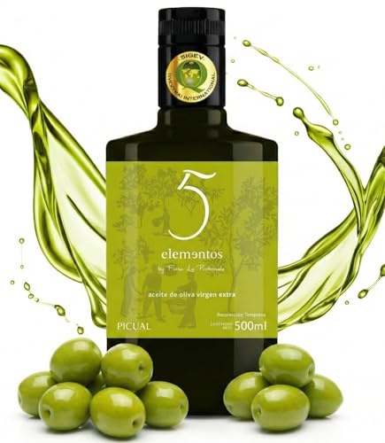 5 Elementos Aceite de Oliva Virgen Extra Picual 500ml | Intensidad y Sabor Auténtico | Calidad SIQEV | Extracción en Frío
