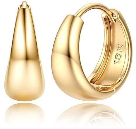 JeweBella Kleine Dicke Ohrringe Gold für Damen 18K Vergoldete Hypoallergene Chunky Goldene Creolen Huggie Offene Tropfen Zirkonia Ohrringe