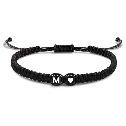 EVEMATE Armband mit Buchstabe und Herz für Freunde und Paare - Initiale A-Z Name - Geflochtenes Freundschaftsarmband für Frauen, Männer und Kinder (M)