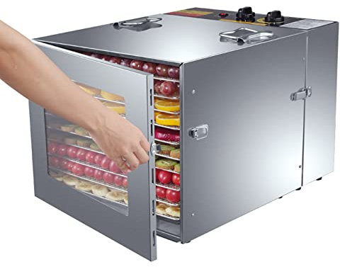 IUBGFTO Deshidratador orgánico Fabricado íntegramente en Metal, Deshidratador de Alimentos Profesional Bandeja Tier 6/10 con Control de Temperatura Regulable y Temporizador (Mecánico 10 Niveles)