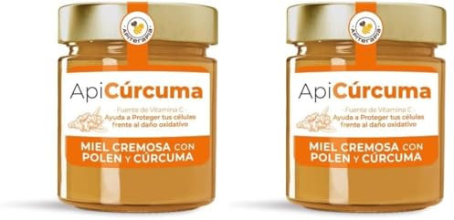 ApiCúrcuma Miel Cremosa Con Polen De Flores Y Cúrcuma - Tarro 250g (Paquete de 2)