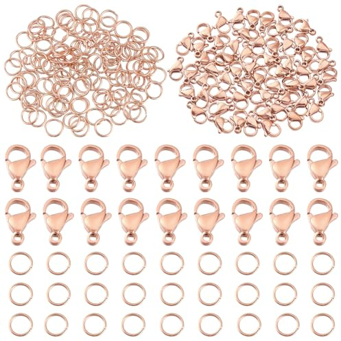 PH PandaHall 180 Stück 304 Karabinerverschlüsse Aus Edelstahl Mit Offenen Biegeringen Set Mit Schmuckverbindern Gliedern Für Armbänder Schmuckherstellung Roségold 11x7mm