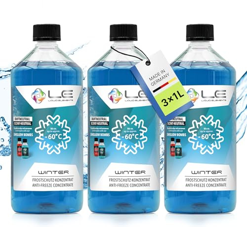 Liquid Elements Winter Frostschutz Konzentrat 3x1L, Duftneutral | Frostschutzmittel schlierenfrei, wirksam bis -60°C, verhindert Einfrieren der Scheibenwaschanlage