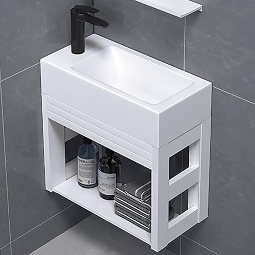 Lavabo En Céramique Mural,Meuble Lave Main Angle,Lave Main D Angle Wc Avec Meubl,Lave Main Wc Avec Meuble,Lavabo Petit,Rectangulaire,Lavabo Suspendu À Fixer Au Mur(White,17.7in/45cm-R)