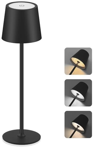 CNMTCCO Lampada da tavolo senza fili, ricaricabile con batteria 5200 mAh, regolabile in altezza, 3 temperature colore, dimmerabile, portatile, impermeabile