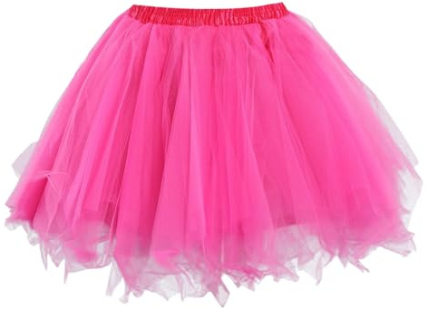 Jupe en tulle pour femme - Costume de carnaval - Jupe tutu - Couleur unie - Élégante - Pour adulte - Jupe plissée sexy et tendance - Mini jupe en maille pour carnaval et fête à thème, Rose vif, XL