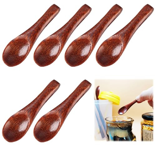 YCHYAN 6 Piezas Cuchara de Madera Pequeña, 6cm Cuchara de Especias Mini, Cucharilla de Madera, Utensilios para Especias, Mango Cómodo, se Puede Utilizar para Sal, Azúcar