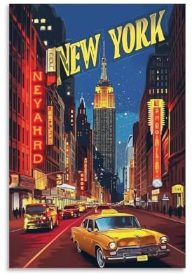 ouweri Vintage-Reiseposter von New York City, USA, Wandkunst, Gemälde, Leinwanddrucke, Kunstwerke, Schlafzimmer, Wohnzimmer, Dekoration, 40 x 60 cm, 2 Stück