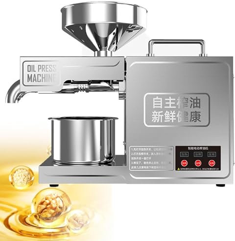 LSBHPPD Prensa Aceite Inteligente Almazara Aceite Automática Acero Inoxidable Frío/Caliente con Control Temperatura,Varilla Extendida,Bajo Ruido,para Maní Nuez Sésamo,3-6kg/Hora