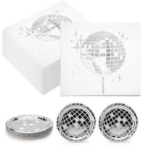 APOMOON 25 servilletas decorativas de discoteca con 25 unidades de platos decorativos para fiesta