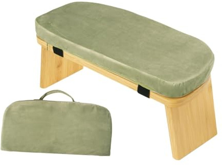 Oshhni Meditationsbank mit Kissen ergonomisch Nicht schlupfmoderner Unterstützung Knienhocker Weich für Innenraum Freizeit -Teezeremonie im Freien, GrÜn