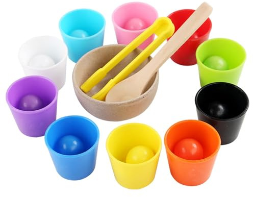 CoudarTitie Palline in Tazze, Allenamento Al Conteggio Dei Numeri, Pensiero Logico, Palla Arcobaleno Sensoriale, Giocattolo per L'ordinamento Dei Colori, Gioc