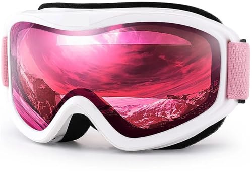 Motocross Brille Ski Goggles for Men Women,Winter Snow Sports with Anti-fog Double Lens Mask Glasses Snowboard Snowmobile(C10 VERMILLION PINK)