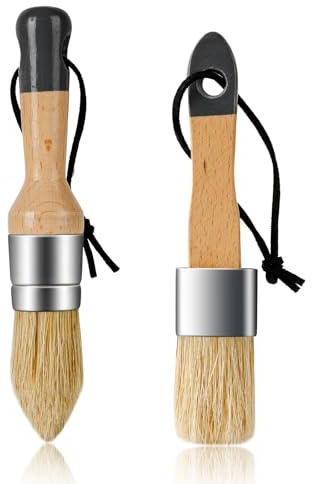 Mister Rui 2-Pack Wax Paint Brush Set, Flat & Oval, Natural Bristle