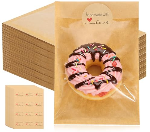 240 pcs Cookie Bags with Seal Bakery Packaging Bag with Window, Heat Sealable Grease Resistant Bags for Donuts Sandwich Christmas Thanksgiving Harvest Party, 5.1x7.5 Inch Favor Packaging