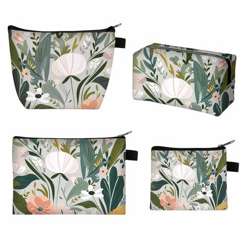 Fubuuf Lot de 4 Trousses de Maquillage pour Femme avec Fermeture Éclair Portable Pochettes Porte Monnaie Tropicaux, Mini Grand Ensemble de Sacs de Rangement pour Pièces, Cosmétiques, Clés, Cartes (B)