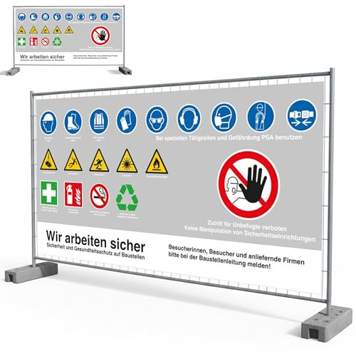 FBS Baustellenbanner 250 x 150 cm - Mesh, Sicherheitsbanner mit Achtung Baustelle, passend für Bauzäune