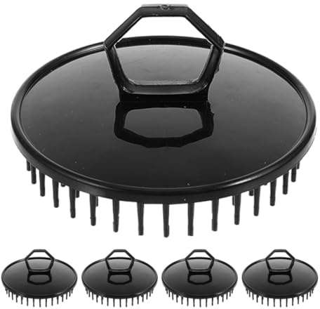 Uonlytech Cepillo de Masaje para Cuero Cabelludo Portátil Negro, 5 Piezas, Cepillo de Plástico para Champú, Exfoliante y Estimulante, Herramienta para Eliminar Caspa y Cuidado Capilar