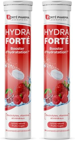 Forté Pharma - Hydra Forté Fruits rouges - Electrolyte hydratation - Vitamine C Magnesium, Minéraux - Sport, chaleur, voyage - Comprimés effervescents - 1-2/jour, jusqu'à 24 jours (Lot de 2)