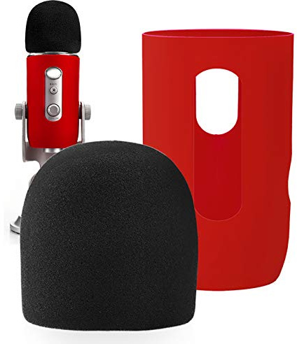 YOUSHARES Blue Yeti Color Skin Bundle - Silicone Multi Color Skin Cover & Foam Windscreen for Yeti & Yeti Pro Microphone (Red)