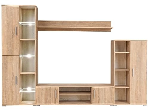 vidaXL Mueble de salón de Pared para TV con Luces LED Roble Sonoma