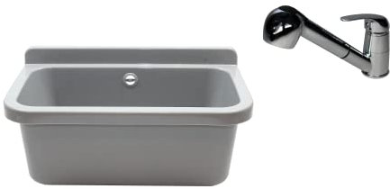 Waschbecken Ausgussbecken mit Armatur 55 cm x 34 cm x 21 cm Spülbecken Waschtrog mit Überlauf Waschbecken für Gewerbe Waschraum Garten inkl. Ablaufgranitur