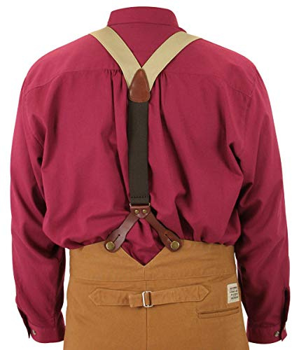 Historical Emporium Men's Canvas 1.5 Inch Y-Back Button End Suspenders, Victorian Western Adjustable Heavy Duty Braces Khaki