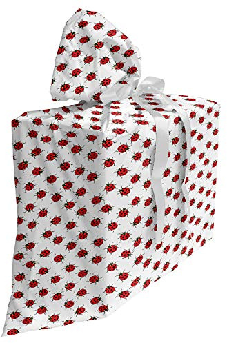 ABAKUHAUS Kids Baby Shower Geschänksverpackung aus Stoff, Marienkäfer-Muster, 3x Bändern Wiederbenutzbar, 70 x 80 cm, Weiß Rot