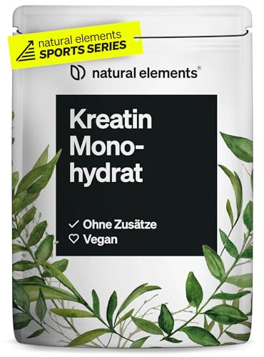 natural elements Creatin Monohydrat – 500g ultrafeines Pulver (Meshfaktor 200) – 166 Portionen reines Kreatin – hochdosiert – vegan, ohne unnötige Zusätze – in Deutschland entwickelt & laborgeprüft