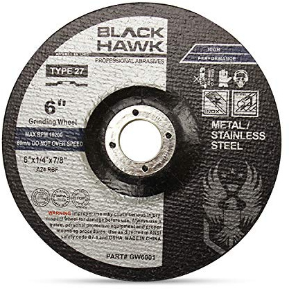 BHA Depressed Center Metal Grinding Wheels for Angle Grinders, 6” x 1/4” x 7/8” - 5 Pack